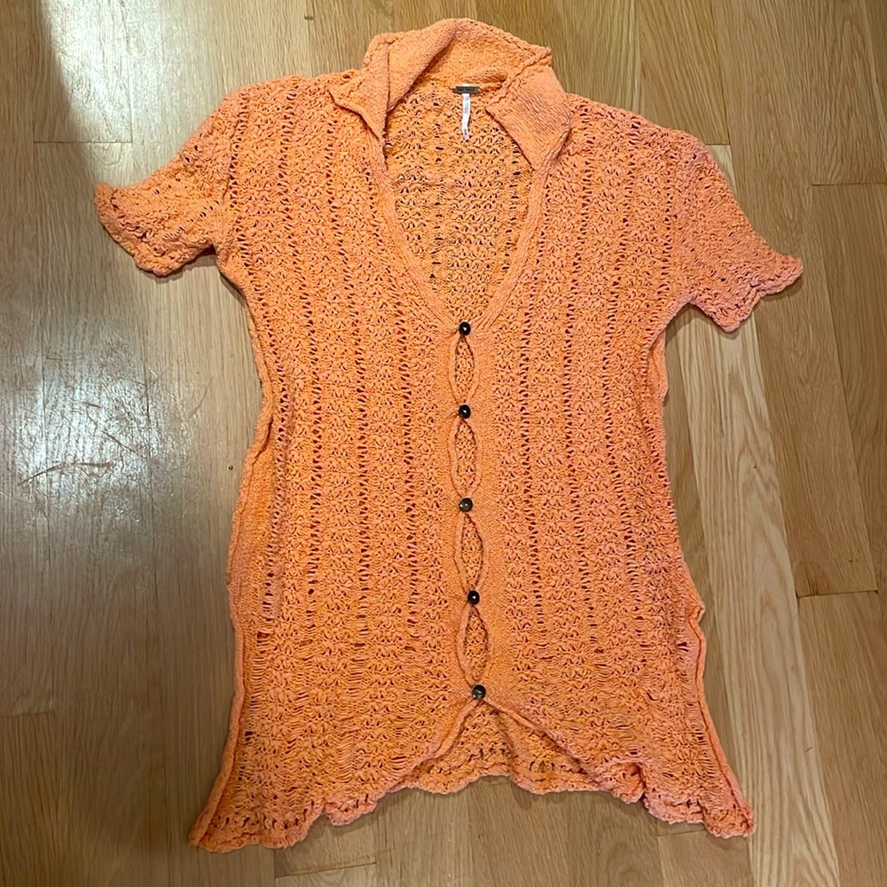 Free People orange crochet beach cover up